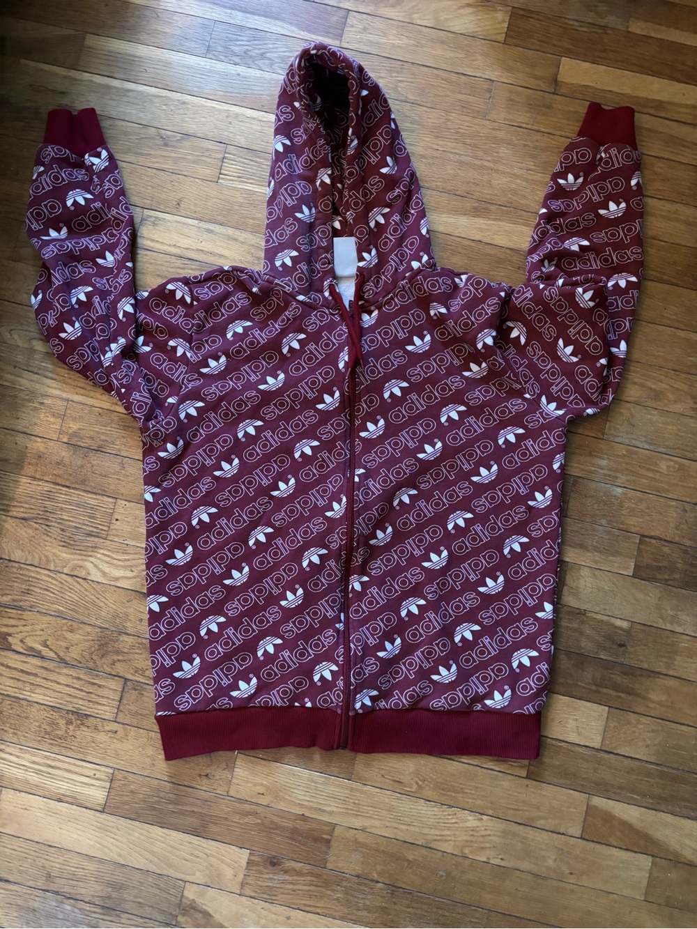 adidas Maroon All-Over Logo Zip Hoodie